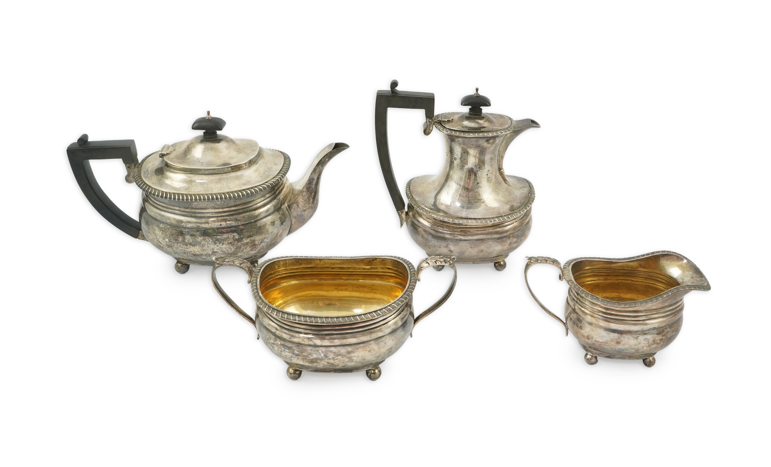 A George V silver four piece tea set, by The Goldsmiths & Silversmiths Co Ltd
